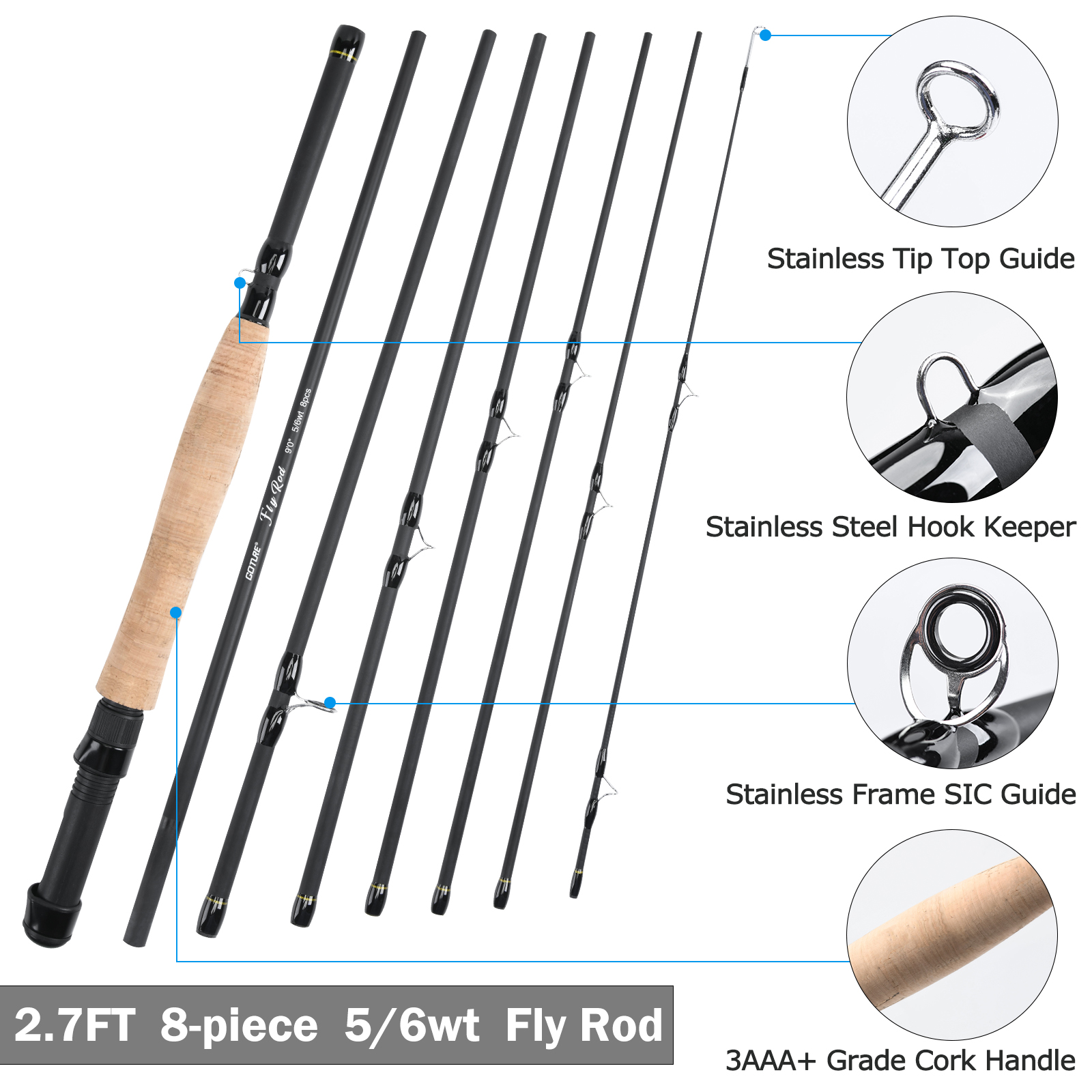 Goture 8 섹션 여행 플라이 낚싯대 콤보 5/6  - Fishing Line Spooler 리뷰 및 가격